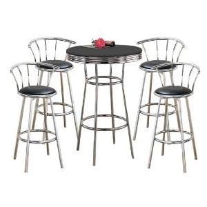 MAN CAVE Metal Bar Table & Pub Set with 4 Swivel Seat Bar Stools with Back Rests