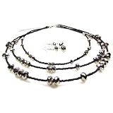 3 Strand Faceted Hematite Crystal Beaded Necklace Set with Earrings