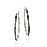 Sterling Silver .10ct. TDW Champagne Diamond 33mm Oval Hoop Earrings