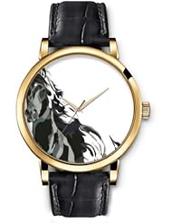 Analog Gold Ladies Girls Watches Black Leather Wristband - Horse