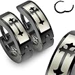 316L Stainless Steel Black "Hinged Snap" Huggie Earrings with Gothic Medieval Cross Print - 14mm Length, 4mm Width - Sold as a Pair