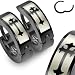316L Stainless Steel Black "Hinged Snap" Huggie Earrings with Gothic Medieval Cross Print - 14mm Length, 4mm Width - Sold as a Pair