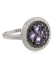 Sterling Silver Clover Amethyst Black and White Diamond Ring (1/3 cttw, I-J Color, I2-I3 Clarity), Size 7
