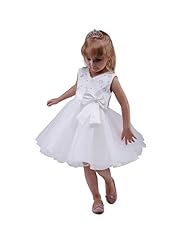 Girls Cotton/Organza/Polyester Knee Length  Beaded Sequined Pleated Glittering Flower-Girl Dress  With a Bow(s)