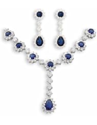 JanKuo Jewelry Prom, Bridal Sapphire Blue Pendant C.Z Necklace and Earrings Set