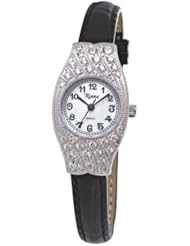 Ladies Luxury Swarovski Crystal Watch Black Leather Strap - RCW0059