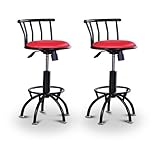 2 24"-29" Red Vinyl Seat Black Adjustable Specialty / Custom Barstools Set