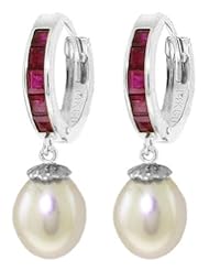 14k White Gold Ruby Earrings with Pearls