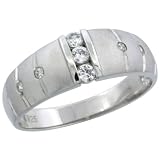 Sterling Silver Men's Classic Channel Set CZ Wedding Ring Band, 9/32 in. 7.5 mm, Size 10