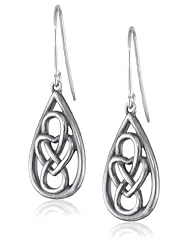 Sterling Silver Oxidized Celtic Knot Teardrop Dangle Wire Earrings