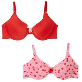 Dollhouse Ladies 2-Pack Cherry Print And Solid Red Bra