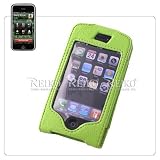 Green Colored, Vertical, Premium Genuine Leather Apple iPhone Case Holster Cover with Leather Belt Clip and Built-in Screen Protector