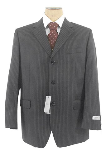 Jones NY Mens 3 Button Charcoal Gray Pinstripe 3 Piece Wool Suit - Size 44R