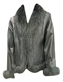 Bergama Leather Jacket with Raccoon Collar - Cuffs and Border - Green