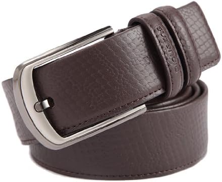 WantDo Men's Fashion and Classic Pin Buckle Genuine Leather Belt Coffee 03-MTJ310111906
