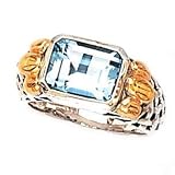 925 Silver & Blue Topaz Basket-Weave Ring with 14k Gold Accents Sizes 6-8