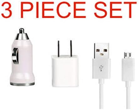 LuckyTECH 3 in 1 Car Charger &amp; Wall Charger &amp; 3FT Micro USB Cable for Android, (3 in1 WHITE )