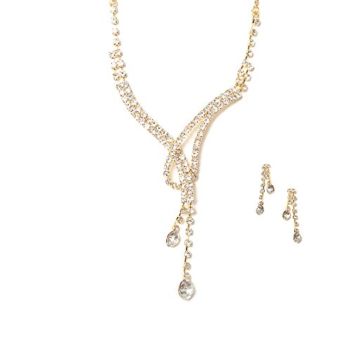 Icing Womens Rhinestone Loop and Crystal Rounds "Y" Necklace and Drop Earrings Set