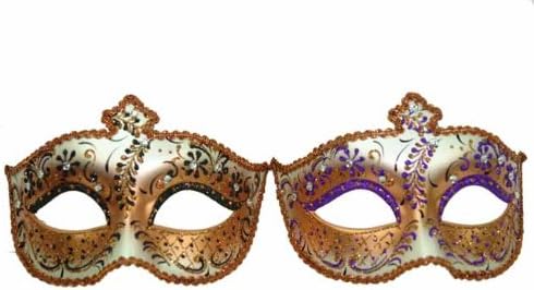 Vintage Venetian Royal Swan Couple Design Laser Cut Material Masquerade Mask for Couples/Men/Women to Celebrate on Mardi Gras or Halloween - Green & Purple
