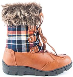 Chase & Chloe Women's Tan Faux Fur Plaid Round Toe Winter Boot 7 M US