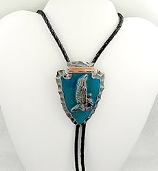 Turquoise Enamel Pewter Arrowhead with Eagle Bolo Tie