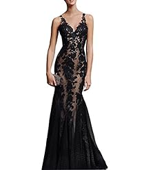 V-neck  Lace  Mermaid Evening Dress/Prom Dress  With Ruffles and Pearls