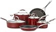 KitchenAid Gourmet Porcelain Enamel Nonstick 10-Piece Cookware Set, Red