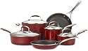 KitchenAid Gourmet Porcelain Enamel Nonstick 10-Piece Cookware Set, Red