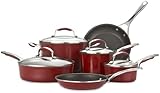 KitchenAid Gourmet Porcelain Enamel Nonstick 10-Piece Cookware Set, Red