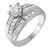Size 8 - 2.00 Ct Round Solitaire with Princess Cut Stones Cubic Zirconia Cz Engagement Ring Platinum Plated
