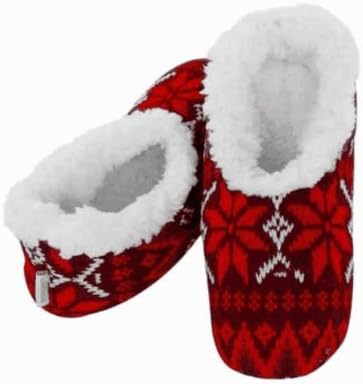 Snoozies Ladies Hot Mocs Fair Isle Slippers Red Medium UK 5 - 6