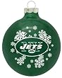 NEW YORK JETS (2 5/8" In Diameter) Glass Logo CHRISTMAS ORNAMENT (Snowflake Design)