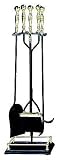 Outdoor Living : UniFlame 5 Piece Triple-Plated Polished Brass/Black Fireset W/ Square Base