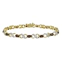 18k Gold Overlay Sterling Silver Genuine Garnet X/O Bracelet w/ Diamond-Accent, 7.25"