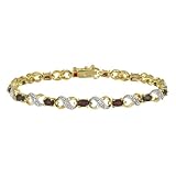 18k Gold Overlay Sterling Silver Genuine Garnet X O Bracelet w  Diamond-Accent, 7.25