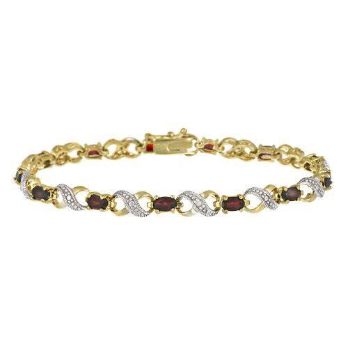 18k Gold Plated Sterling Silver Garnet X/O Bracelet with Diamond-Accent, 7.25"