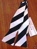 Bow Tie Mens Black/White College Stripe Silk NEW