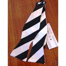 Buy Bow Tie Mens Black White College Stripe Silk NEW by Silk Solutions