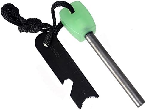 D-FantiX 4 in 1 Magnesium Flint Fire Starter with Luminous Green Handle, Bottle Opener, Serrated Edge, Mini Ruler Quality Guarantee! (5 Pcs)