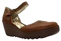 Fly London Womens Yuna Camel Cut Out Leather Wedge Heel Ankle Strap Sandals