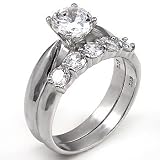 Sterling Silver Cubic Zirconia Wedding Ring Set - size 5