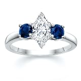 1.30 CT MARQUISE DIAMOND W ROUND BLUE SAPPHIRE RING 18K