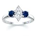 1.00 CT MARQUISE DIAMOND W ROUND BLUE SAPPHIRE RING 18K