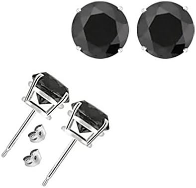 4.00 Carat 8 MM Round Black CZ 925 Sterling Silver White Gold Plated Women Unisex Stud Pair Earring
