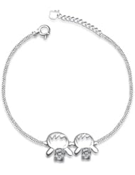 Honeystore Girls Swiss Diamond 925 Sterling Silver White Gold Plated Link Bracelet Color White Length 7.5 inch