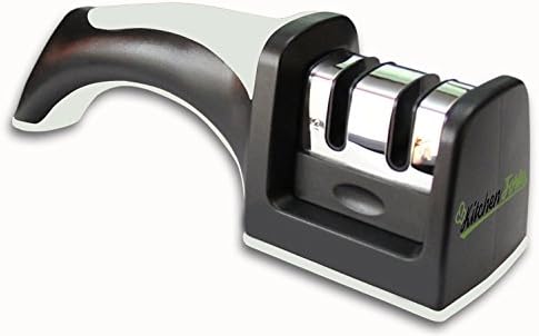 Kitchen Forte Knife Sharpener - Two Stage Coarse &amp; Extra-Fine Skid Free Easy Grip Sharpening System - Grey - Feel Safe with Our 100% Satisfaction or Your Money Back Guarantee