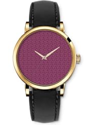 SPRAWL Aanalog Fashion Series Gold Ladies Watches of Genuine Black Leather Strap,Unique Wrist Watch for Women Girls Designed with Texture of purple fabric totora