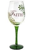 Contemporary Hand painted Wine Glass, 12 OZ, FAITH