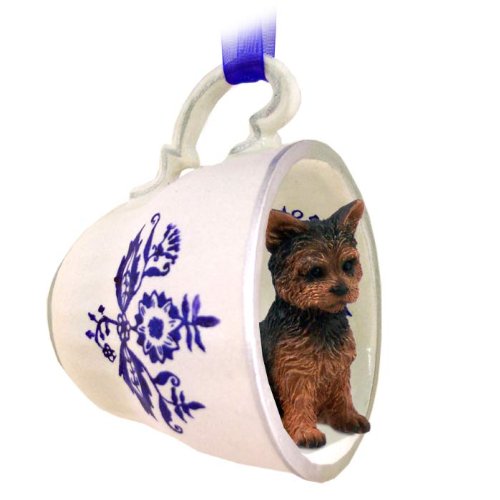 Amazon.com: Yorkshire Terrier Puppy Cut Tea Cup Blue Ornament ...