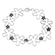 Sterling Silver Flower with Black Cubic Zirconia Accents Link Bracelet